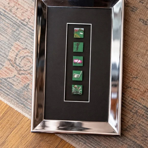 Hand Painted Miniature Golf Art Shadow Box Framed Magnetic Tiles - Picture 2 of 6